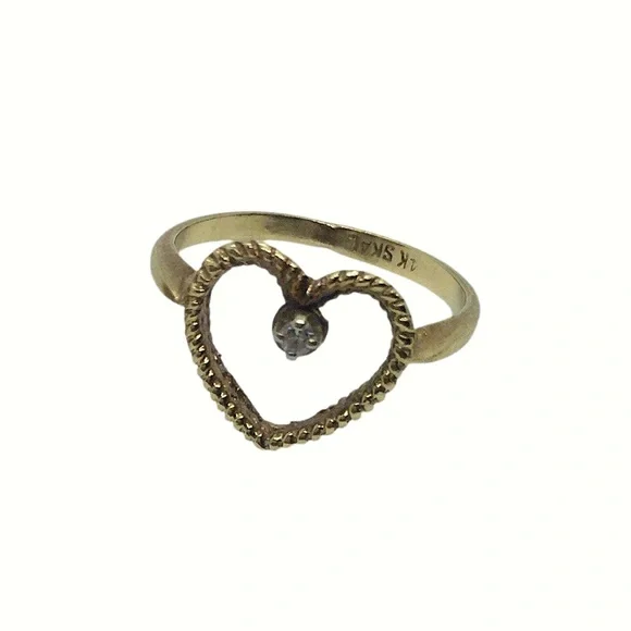 Vintage! 14K Gold - SKAL - Heart Ring & Earrings Set w/Diamonds - Picture 2 of 4